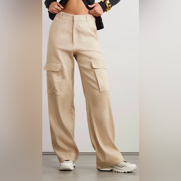 Frame Denim Pants - FRAME + NET SUSTAIN organic linen-blend high-rise straight-leg cargo trousers